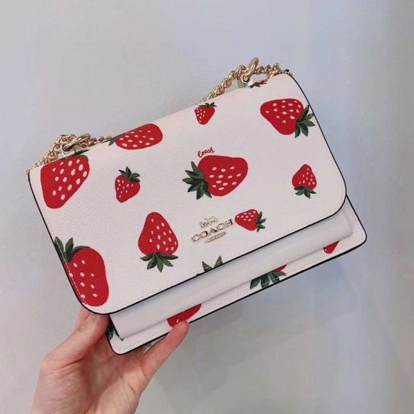 Fruit Print Leather Crossbody Bag In Strawberry